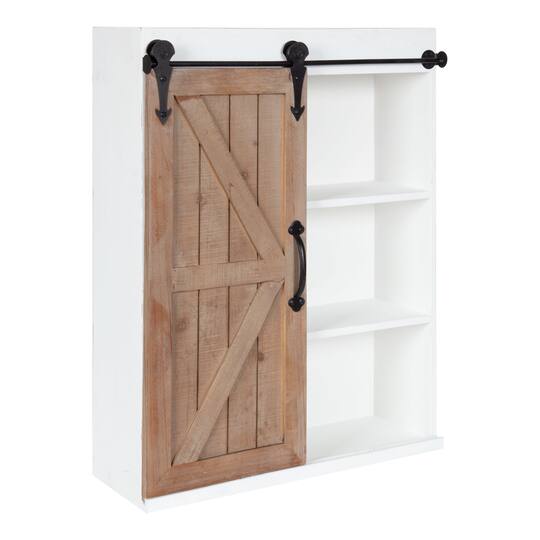 Kate and Laurel Cates Wood Wall Storage Cabinet with Sliding Barn Door